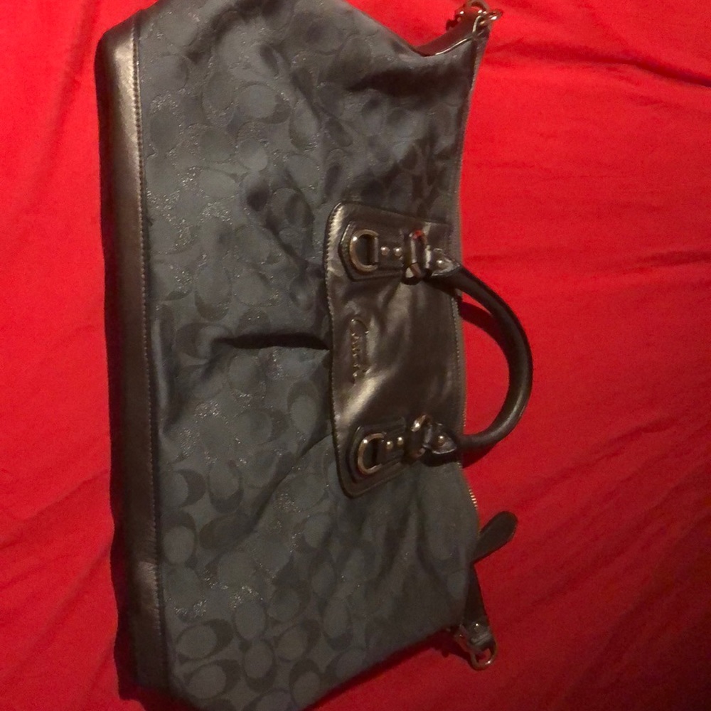 Coach grey metallic logo signature large purse